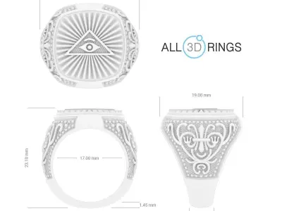 Ring with patterns and an eye 3D print model