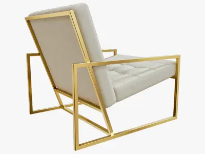 Modern Luxury Chair - Gold Metal and White Leather 3D model