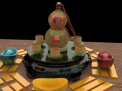 Chinese gourd wine bottle 3D model