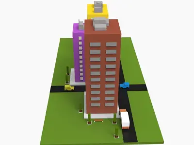 Simple Poly City - 3 Building Terrian Low-poly 3D model