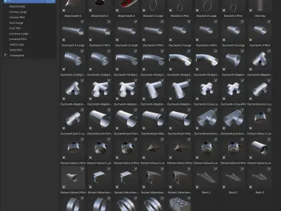 Ventilation System Asset Kit 61 Models underground and ceilings Low-poly 3D model