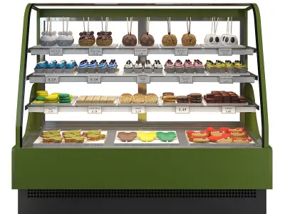 Candy-Themed Display Case with Cupcakes and Treats 3D model