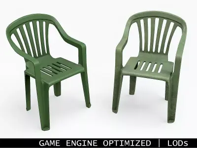 Garden Plastic Chair Green - 3 Versions Low-poly 3D model