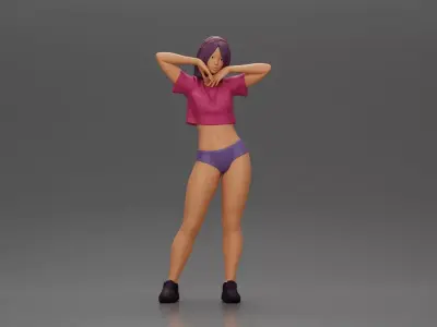 Sexy girl in a bikini and mini shirt posing confidently 3D print model