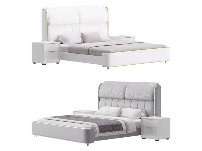 Elegant White Pine Wood Panel Bed 3D model