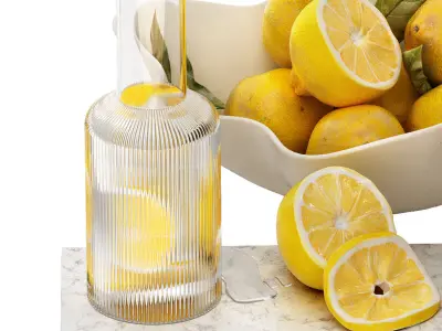 decoration set with ripple water carafe with bowl of lemons 3D model