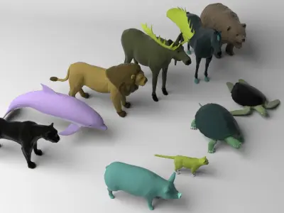 10 low poly colored animals pack Low-poly 3D model