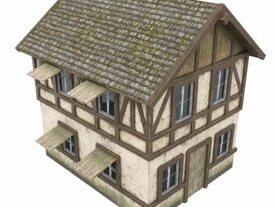 Low Poly Bilding wooden house Low-poly 3D model
