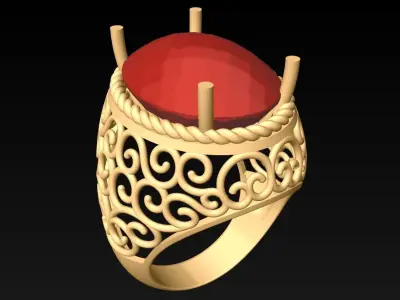 Oval Stone Ring - GN224 3D print model