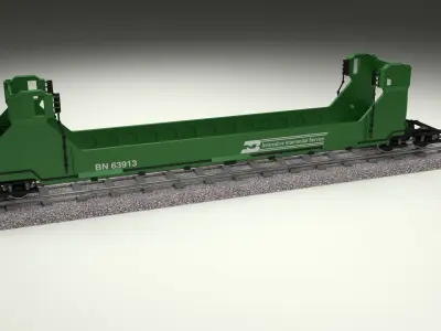 Green Train Well Car 3D model