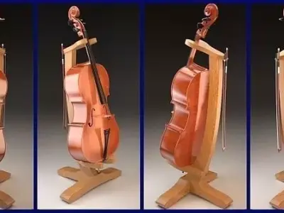 Violon Cello with bow and stand 3D model