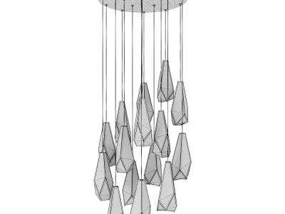 Glace White 15-Light Round Multi-Drop Pendant 3D model
