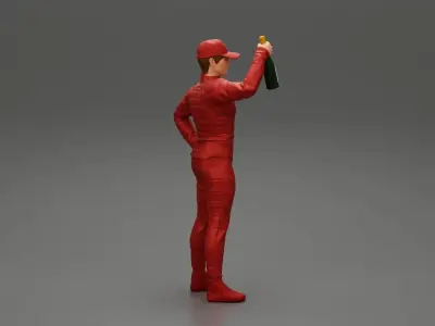 motorbiker celebrates and hold a champagne bottle 3D print model