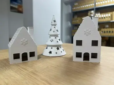 Christmas Mini House and LED Tree Lantern 3D print model