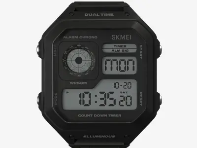 Skmei el luminous digital Watch 3D model Free low-poly 3D model