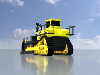 Hydraulic bulldozer tracked construction site vehicle yellow Low-poly 3D model