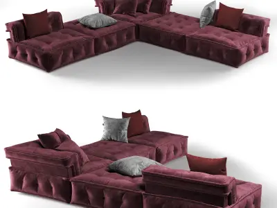 Sofa maroon sectional with pillows 3D model