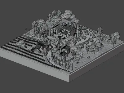 Village Southern Europe Low-Poly Free 3D model