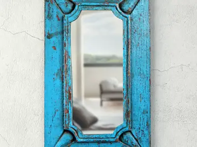 Vintage Blue Wood Mirror 3D model
