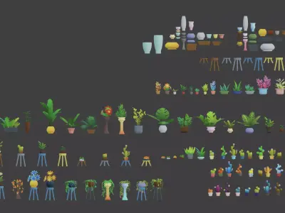 Cartoon Plant Pots Collection Low-poly 3D model