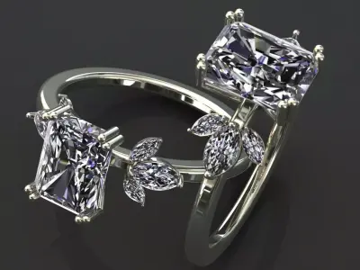 Elisa diamond leaf ring 3D model