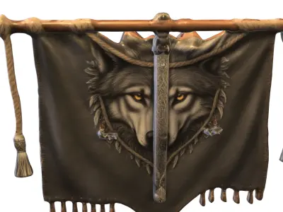 Mystic Wolf Banne Low-poly 3D model