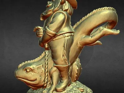 gnome ridding lizzard garden decoration 3D print model