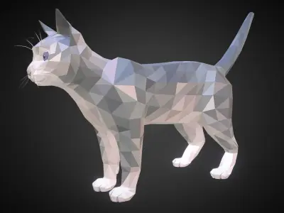Cat White Animal Low Polygon Art Farm Animal Low-poly 3D model