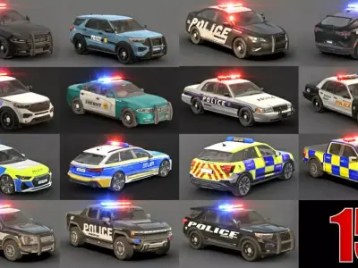Police car pack Low-poly 3D model