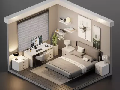 Bedroom interior 3D model 7