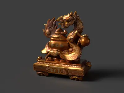 Chinese dragon money pot  Low-poly 3D model