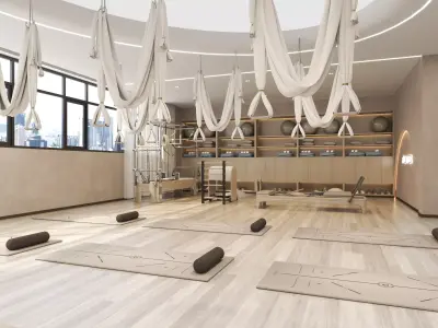 Modern Pilates Studio Interior Scene Low-poly 3D model