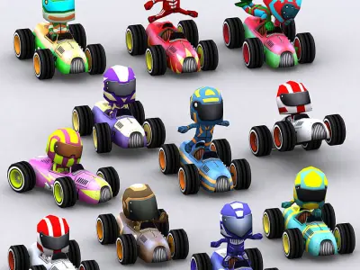 3DRT-Chibii racers - retro cars Low-poly 3D model