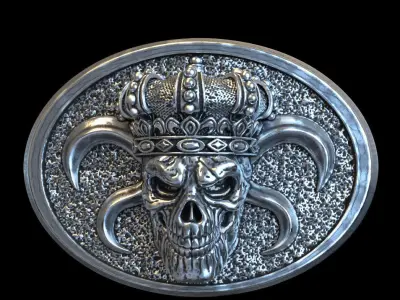  belt buckle King skull with crown vol1 3D print model