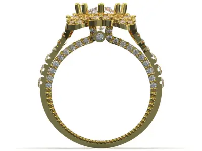 stl 3dm gold Ring Diamond Crown and Brilliant Halo jr00252 3D print model