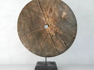 Old India Wood Wheel on Stand 3D model