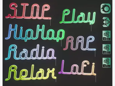 Detailed Words Neon Banners set 02 3D model