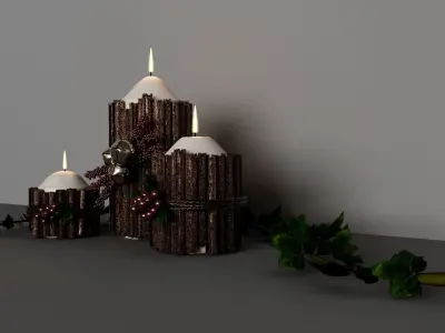 Christmas Candle leaf green wooden Corona 3D model