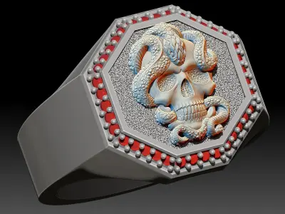 Skull and snake Ring Sculpture jewelry Silver Gold  Print 3D print model