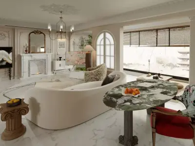 Livingroom and Kitchen 3D model