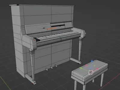 upright piano with a stool 3D model