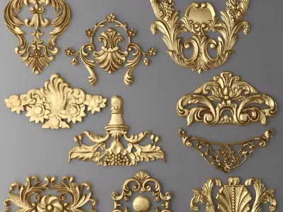 Cartouches SET 2 gold ornate ornaments 3D model