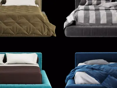 Bed with pillows and blanket 4 models of bed set 3 3D Model Collection