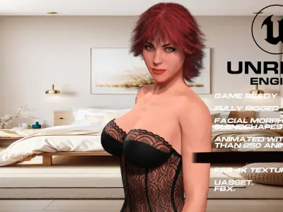 Tattoo girl full rigged - game ready - animated Low-poly 3D model