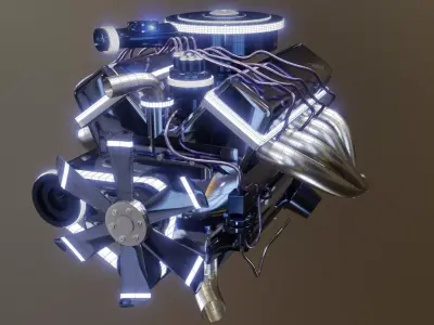 Cyberpunk 1970s Muscle Car Engine 3D model