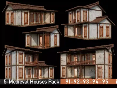 Medieval Houses Pack 91-92-93-94-95 - 4K Textures Game Ready Low-poly 3D model