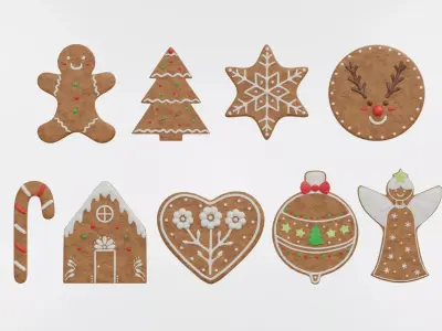 Gingerbread Christmas Cookie Set 1 3D model