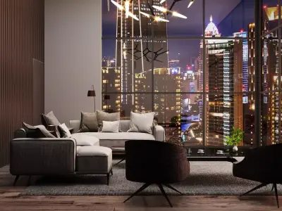 Mid-century interior scene 3D model 3D model