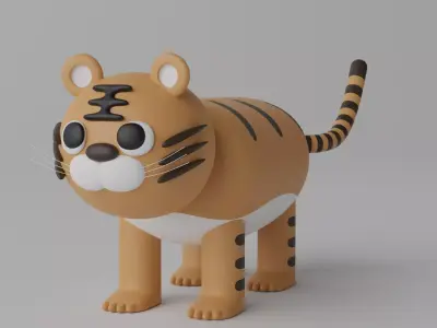 Cartoon Cute Tiger Low-poly 3D model