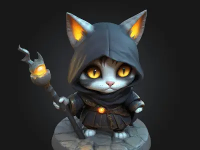 A Chibi Style Female Cat 3D Model Features Low-poly 3D model